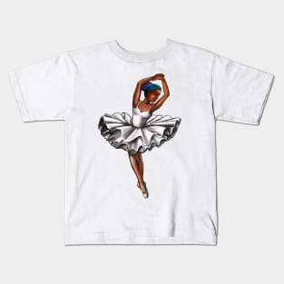African America ballerina with rainbow corn row hair style #003 - brown skin ballerina Kids T-Shirt